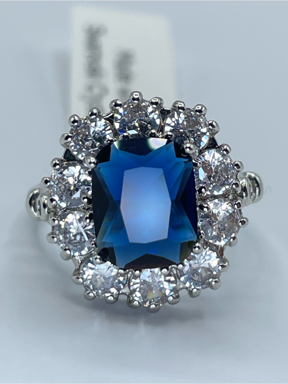 Swarovski Crystal Elements Sapphire Blue Crystal Halo Ring Size 7
